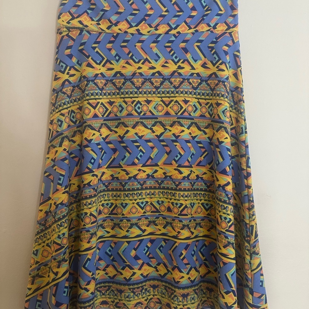 LuLaRoe Blue and Yellow A-Line Skirt - Picture 5 of 5
